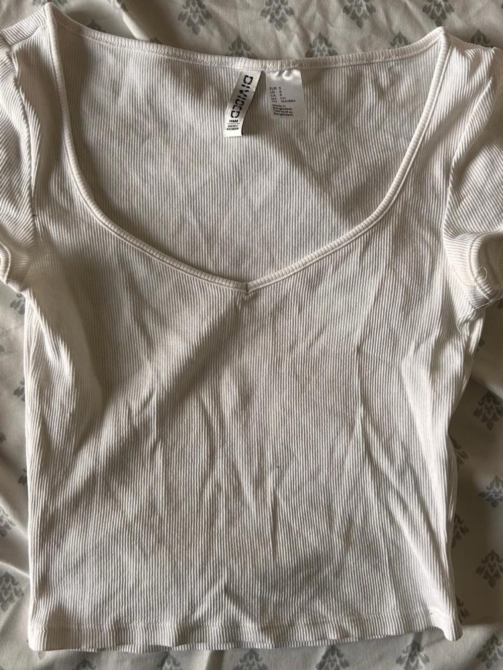 H&M White Ribbed Scoop Crop Top